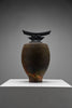 Bruce Johnson unique Raku ceramic vessel with brass detail 1999 - Art