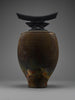 Bruce Johnson unique Raku ceramic vessel with brass detail 1999 - Art