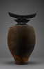 Bruce Johnson unique Raku ceramic vessel with brass detail 1999 - Art