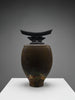 Bruce Johnson unique Raku ceramic vessel with brass detail 1999 - Art