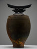 Bruce Johnson unique Raku ceramic vessel with brass detail 1999 - Art