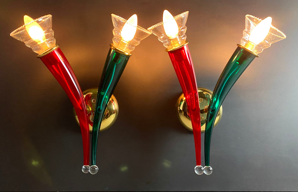 Ducale hand blown green and red Murano glass sconces by VeArt 1970 - Lighting