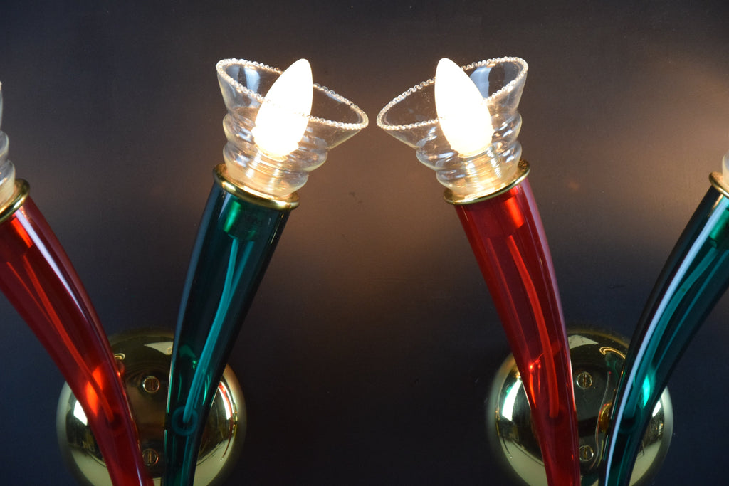 Ducale hand blown green and red Murano glass sconces by VeArt 1970 - Lighting