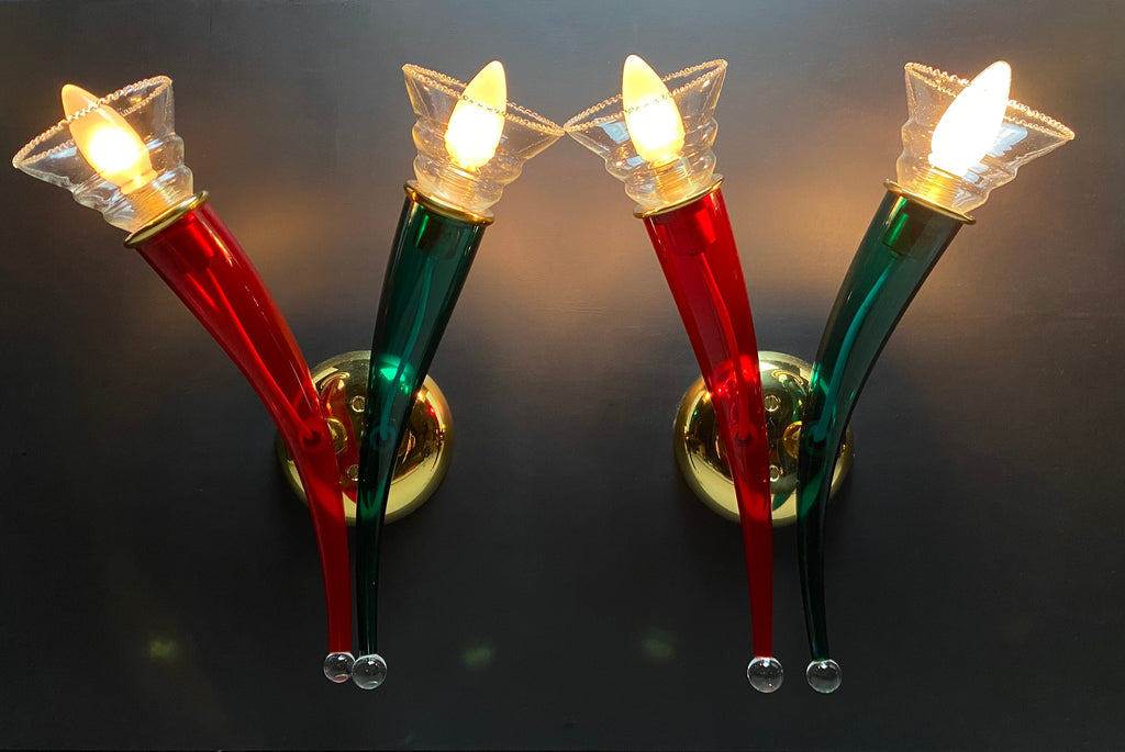 Ducale hand blown green and red Murano glass sconces by VeArt 1970 - Lighting