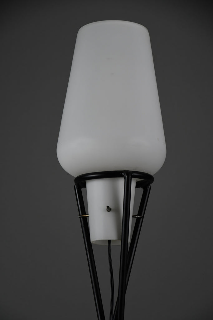 Elegant mid century floor Lamp black painted Iron lamp with milk glass shade - Lighting Floor