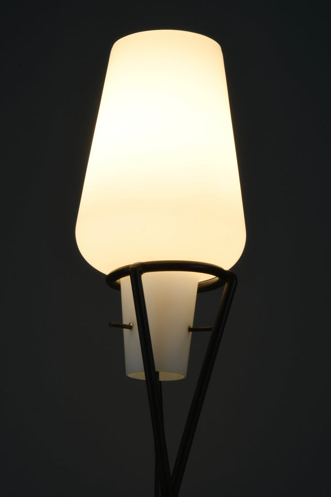 Elegant mid century floor Lamp black painted Iron lamp with milk glass shade - Lighting Floor