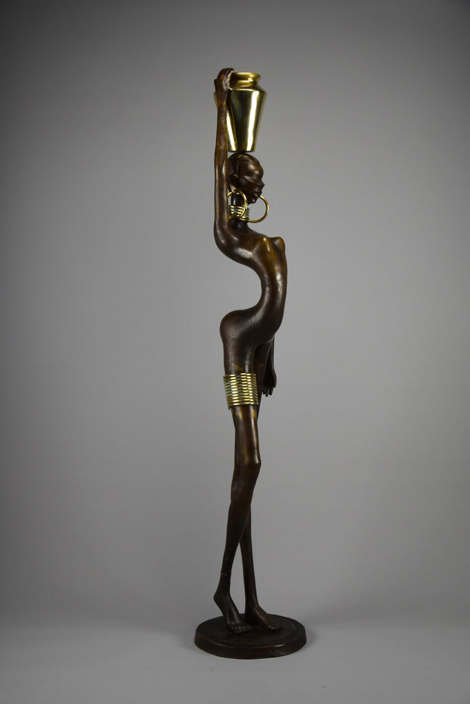 Exquisite brass and copper mid century modern African female sculpture - Art