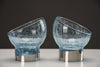 Exquisite Italian new old stock mid century modern celeste glass dessert bowls - Dining Table