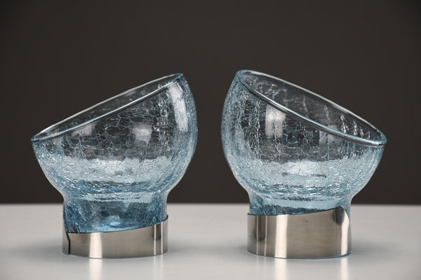Exquisite Italian new old stock mid century modern celeste glass dessert bowls - Dining Table