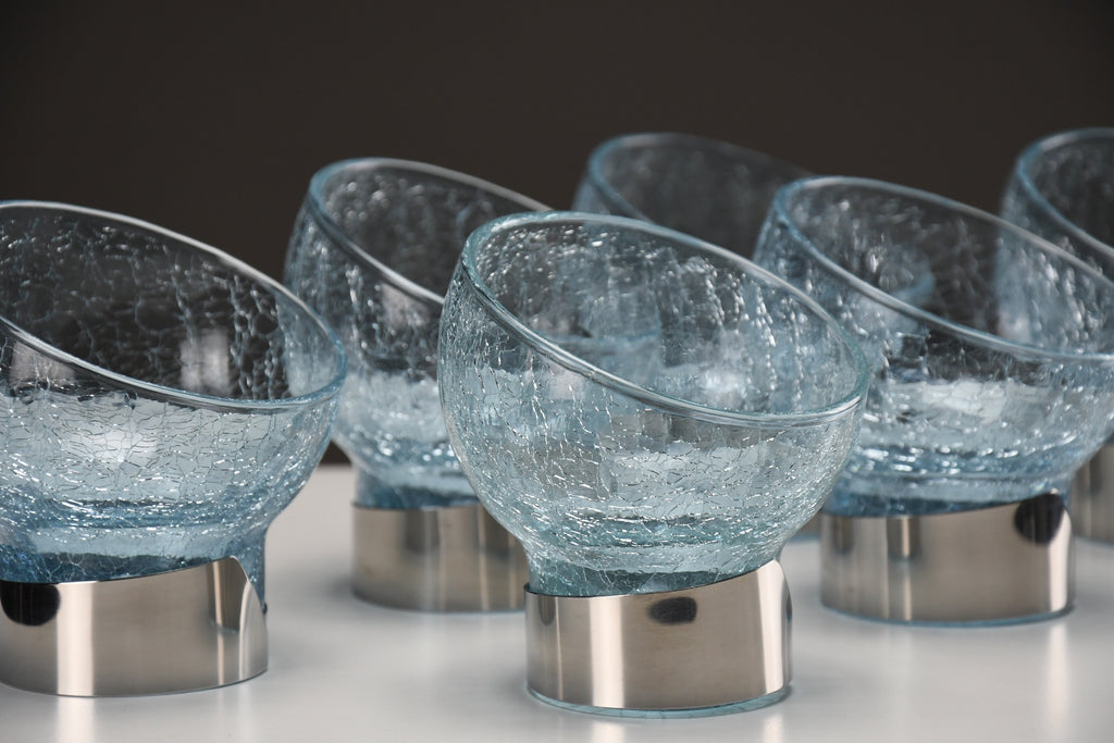 Exquisite Italian new old stock mid century modern celeste glass dessert bowls - Dining Table
