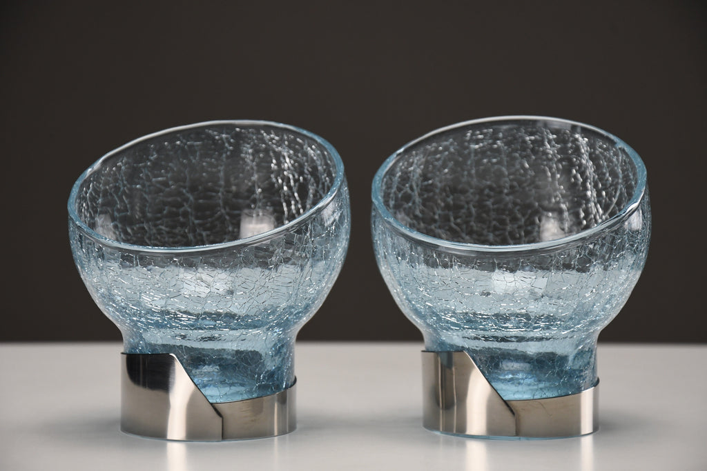 Exquisite Italian new old stock mid century modern celeste glass dessert bowls - Dining Table