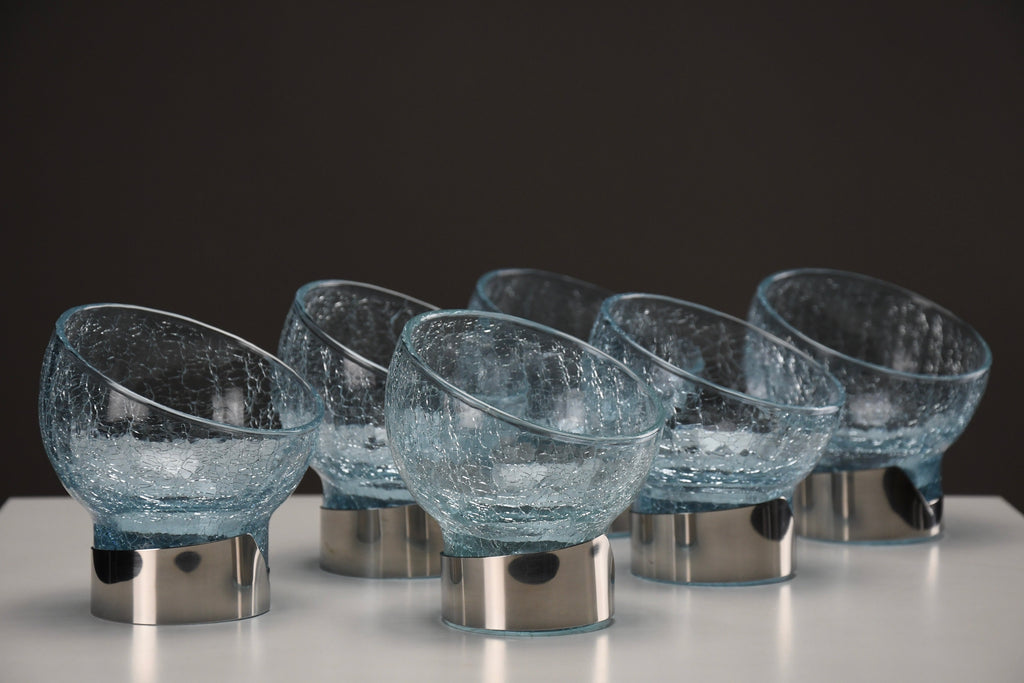 Exquisite Italian new old stock mid century modern celeste glass dessert bowls - Dining Table