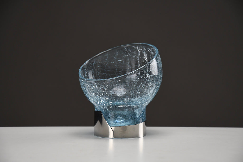 Exquisite Italian new old stock mid century modern celeste glass dessert bowls - Dining Table