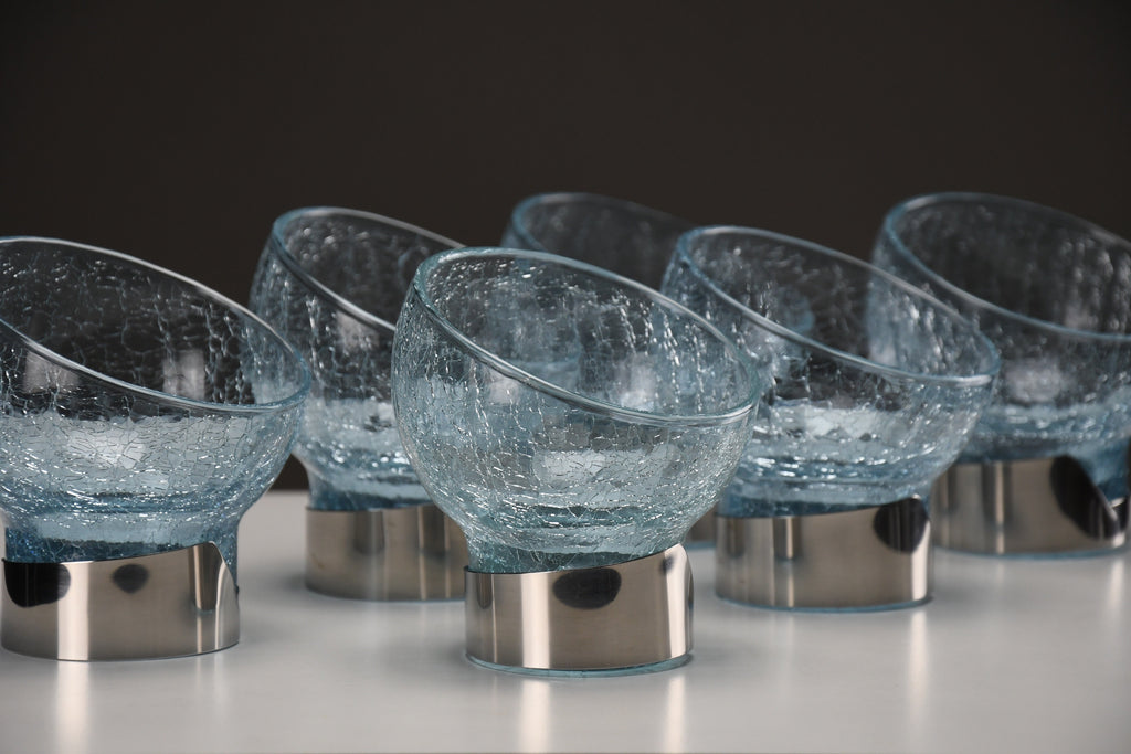Exquisite Italian new old stock mid century modern celeste glass dessert bowls - Dining Table