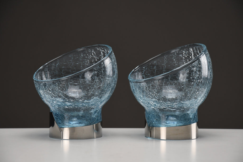 Exquisite Italian new old stock mid century modern celeste glass dessert bowls - Dining Table
