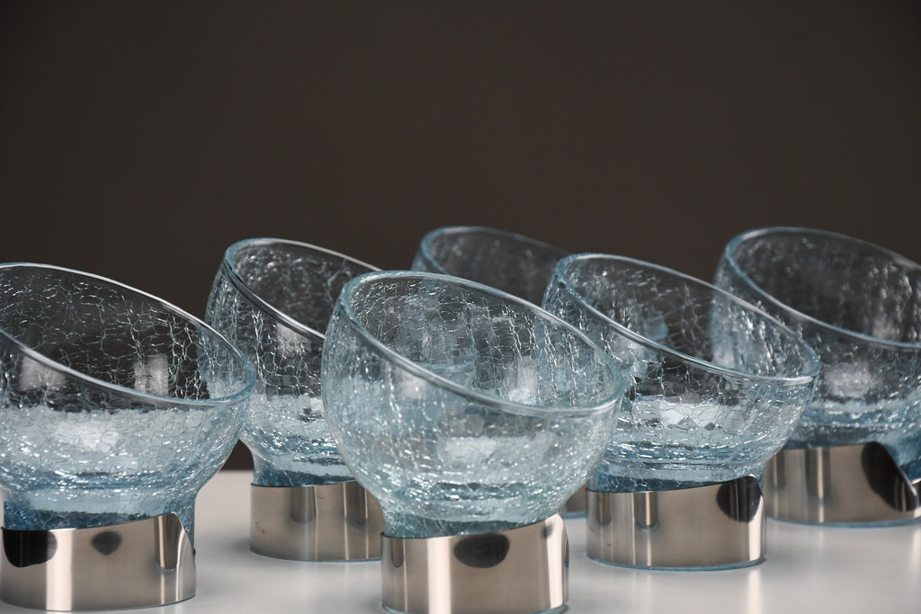 Exquisite Italian new old stock mid century modern celeste glass dessert bowls - Dining Table