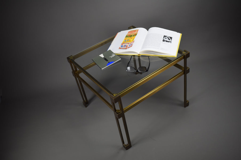 Exquisite Maison Jansen brass and glass Ssde table - Furniture