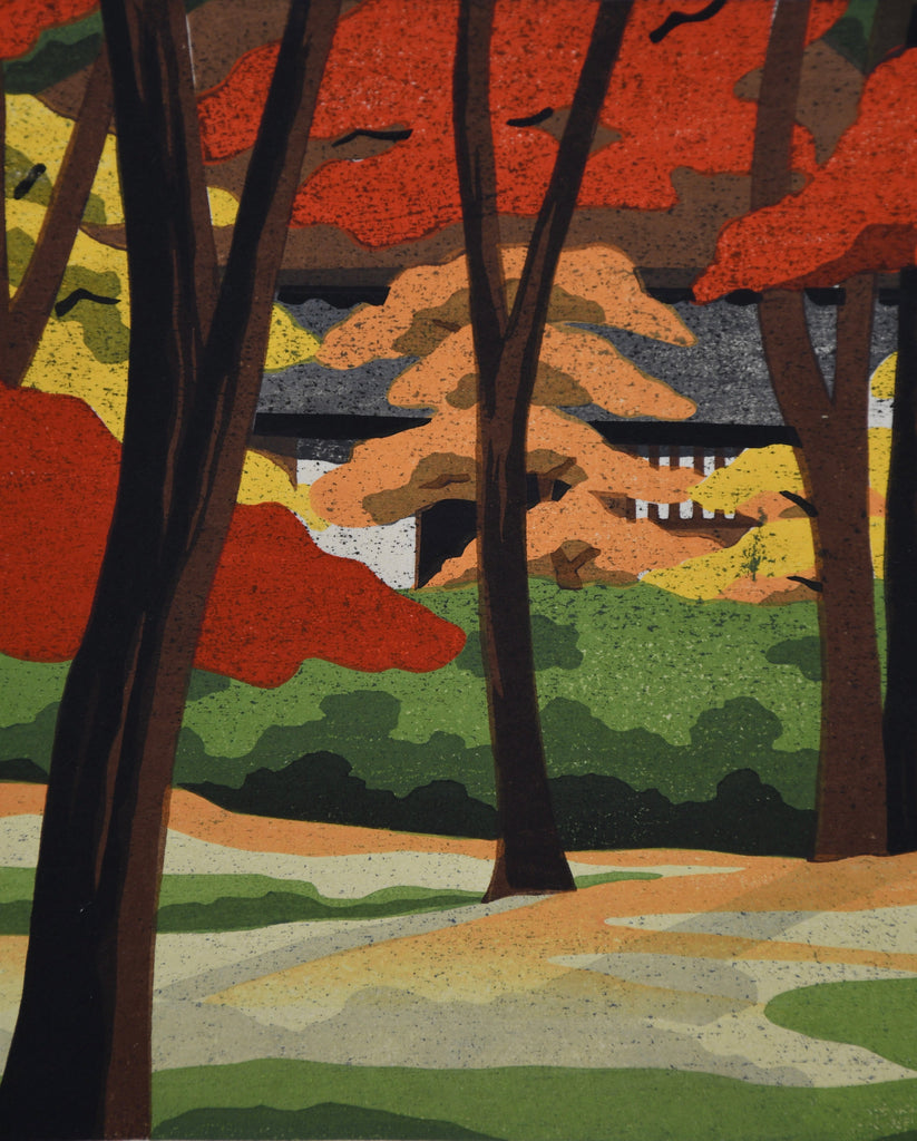 “Gioji Temple Kyoto”, original Japanese woodblock print Artist’s Proof by Masao Ido 1986 - Art