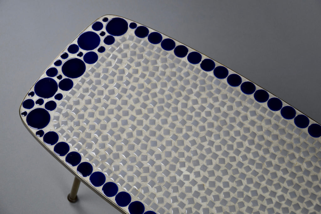 Grey and Blue Glass Mosaic Brass Mid-Century Modern Side Table - Furniture