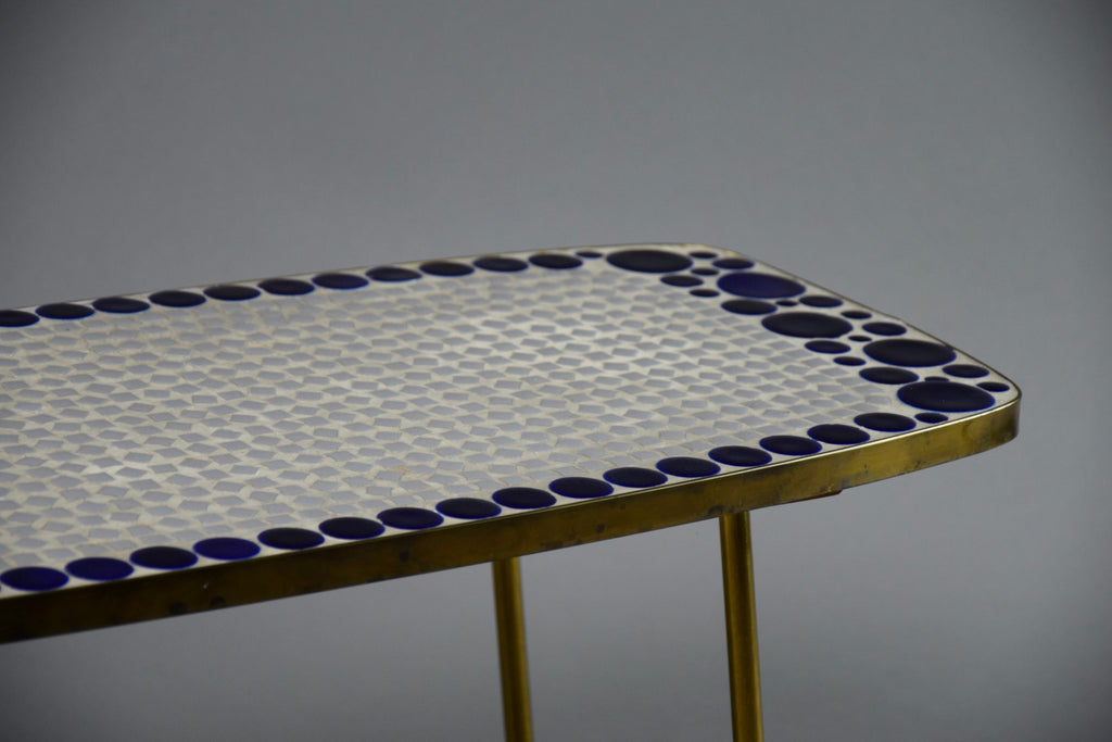 Grey and Blue Glass Mosaic Brass Mid-Century Modern Side Table - Furniture