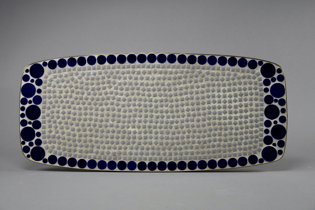 Grey and Blue Glass Mosaic Brass Mid-Century Modern Side Table - Furniture