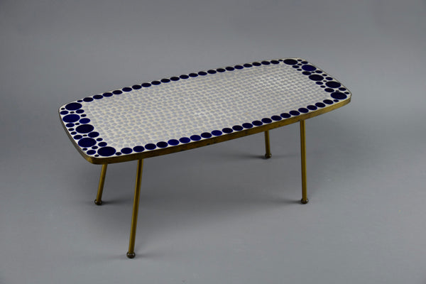 Grey and Blue Glass Mosaic Brass Mid-Century Modern Side Table - Furniture