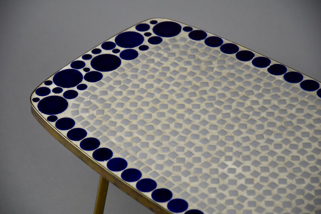 Grey and Blue Glass Mosaic Brass Mid-Century Modern Side Table - Furniture