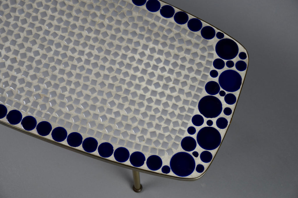 Grey and Blue Glass Mosaic Brass Mid-Century Modern Side Table - Furniture
