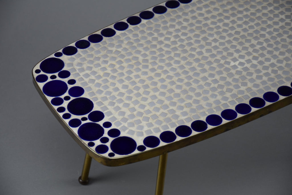 Grey and Blue Glass Mosaic Brass Mid-Century Modern Side Table - Furniture