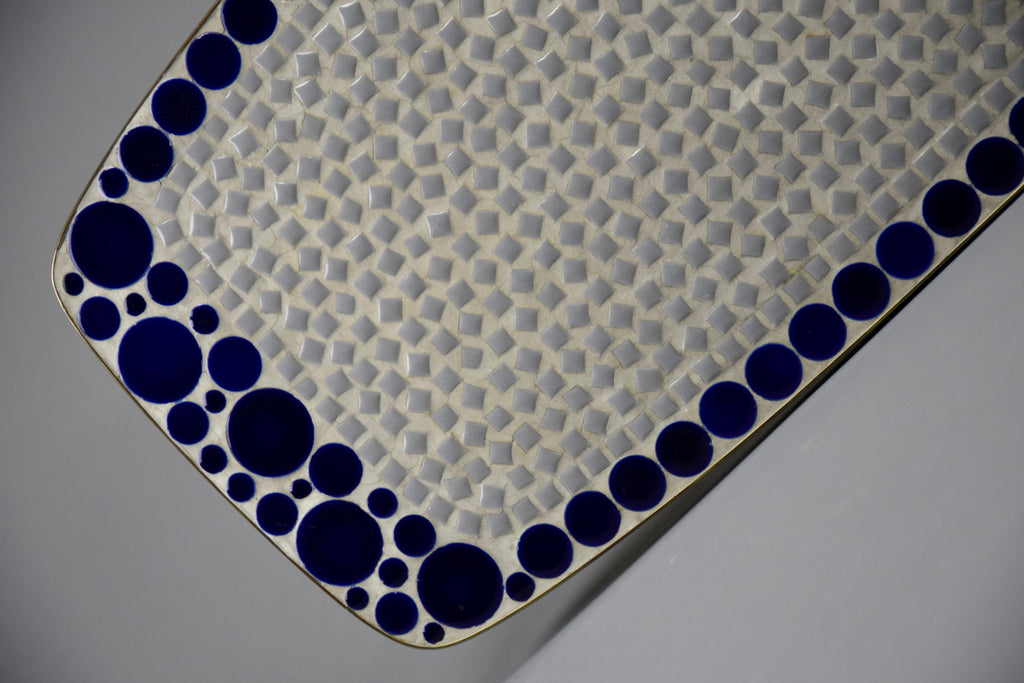 Grey and Blue Glass Mosaic Brass Mid-Century Modern Side Table - Furniture