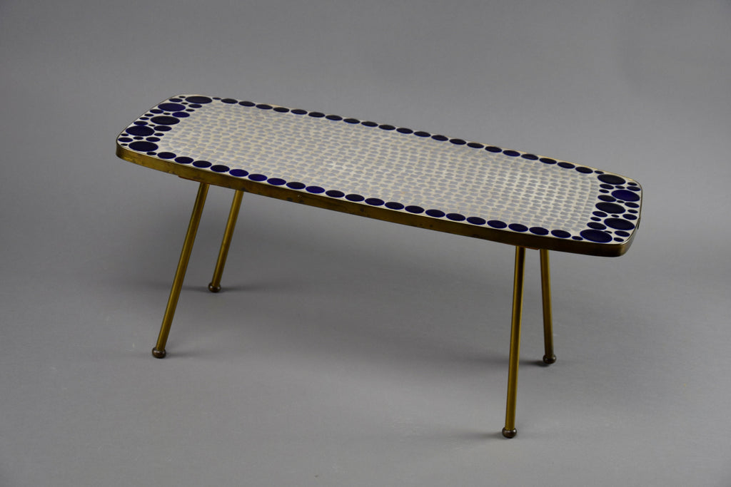 Grey and Blue Glass Mosaic Brass Mid-Century Modern Side Table - Furniture
