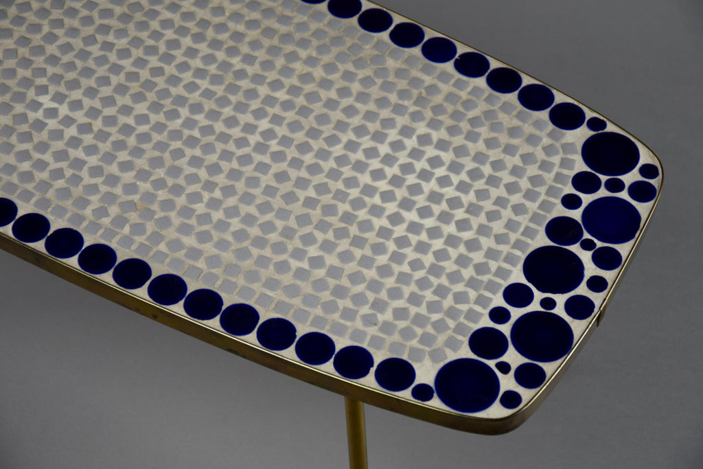 Grey and Blue Glass Mosaic Brass Mid-Century Modern Side Table - Furniture