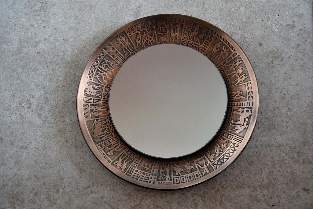 Italian Copper Mid-Century Modern Round Wall Mirror by M.Furgeri - Decor