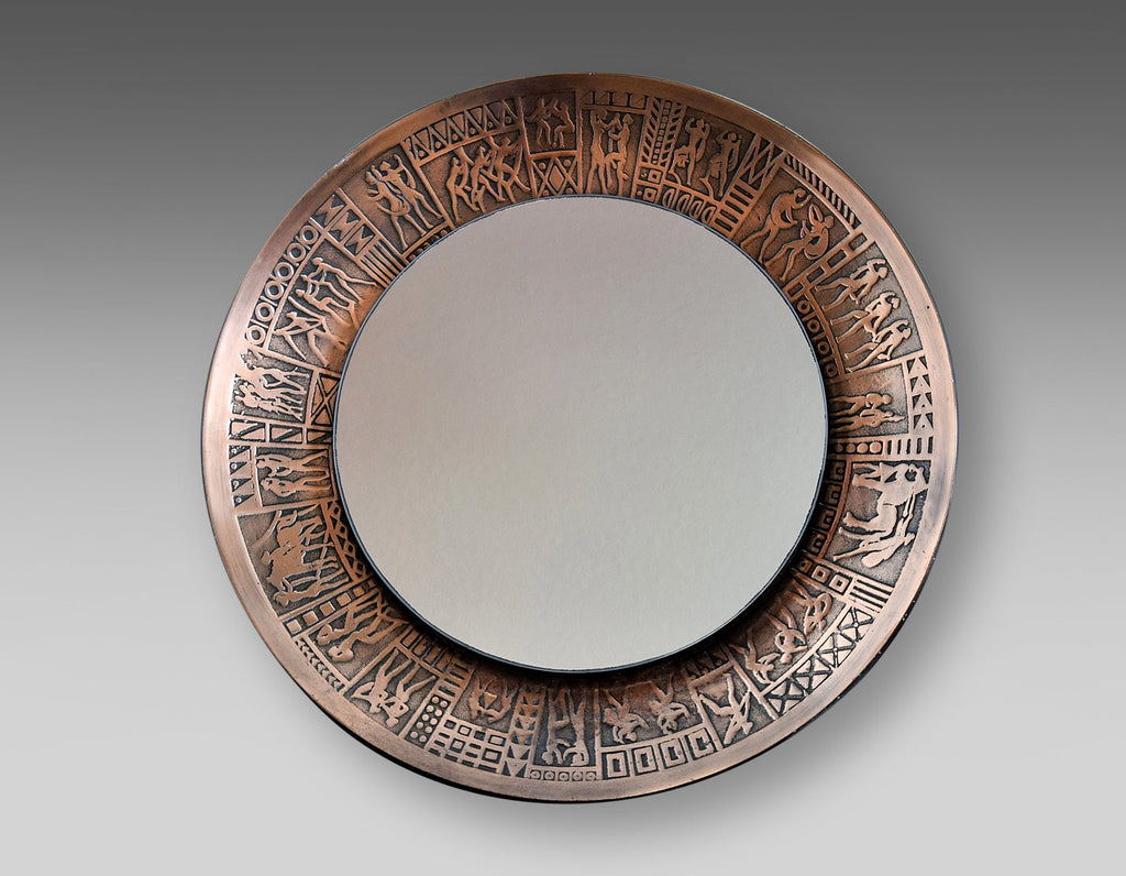 Italian Copper Mid-Century Modern Round Wall Mirror by M.Furgeri - Decor