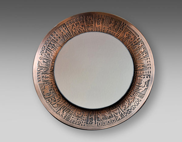 Italian Copper Mid-Century Modern Round Wall Mirror by M.Furgeri - Decor
