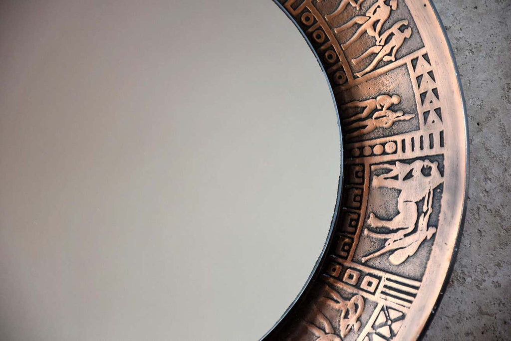 Italian Copper Mid-Century Modern Round Wall Mirror by M.Furgeri - Decor