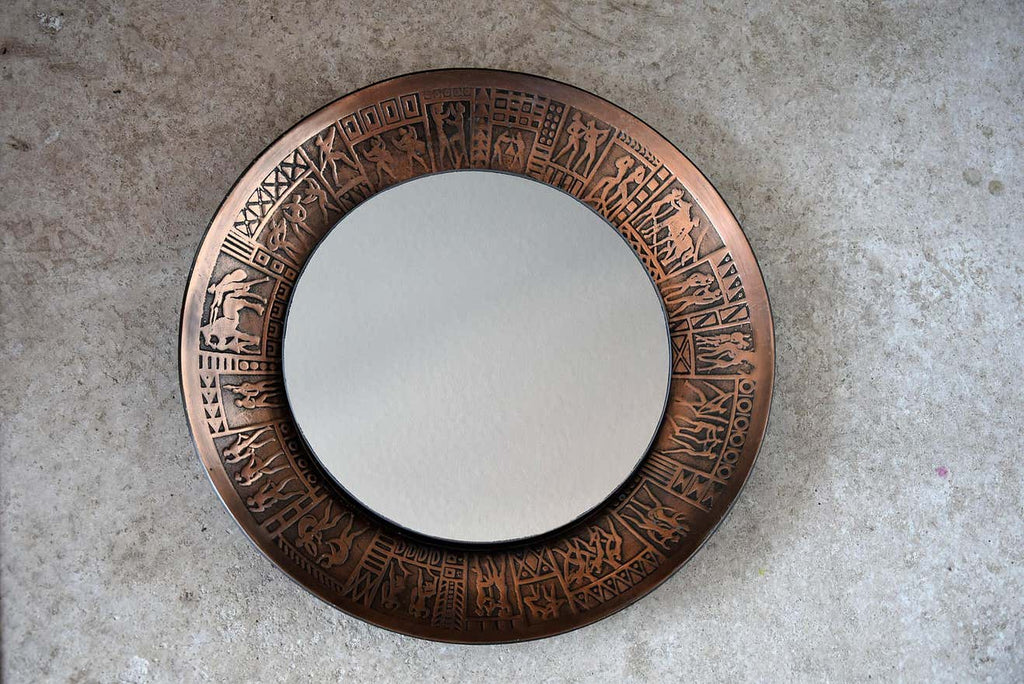 Italian Copper Mid-Century Modern Round Wall Mirror by M.Furgeri - Decor