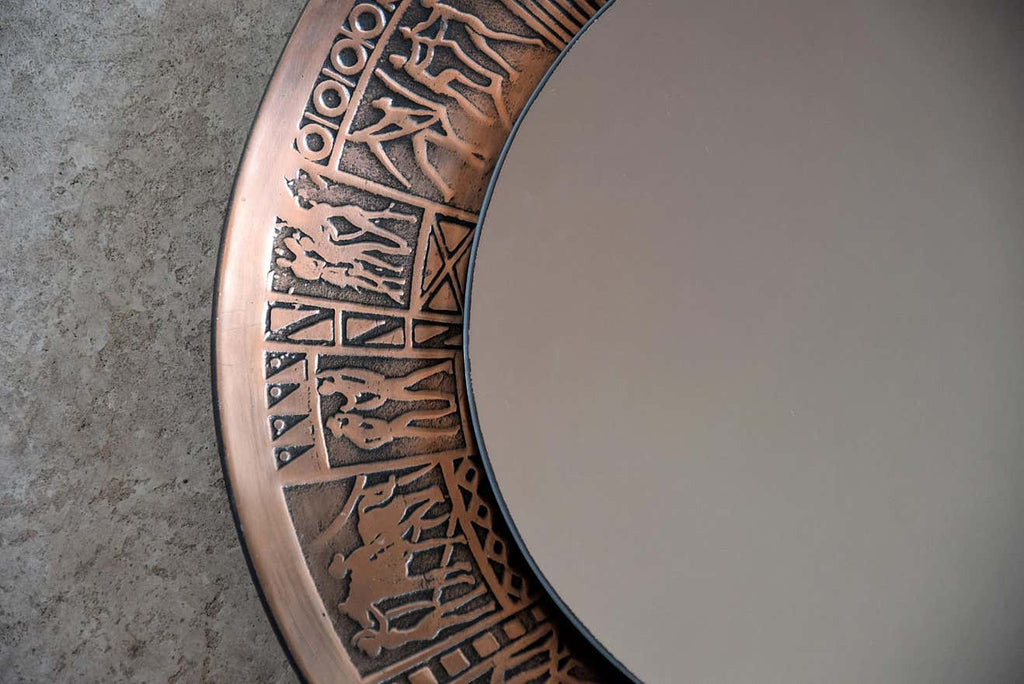 Italian Copper Mid-Century Modern Round Wall Mirror by M.Furgeri - Decor