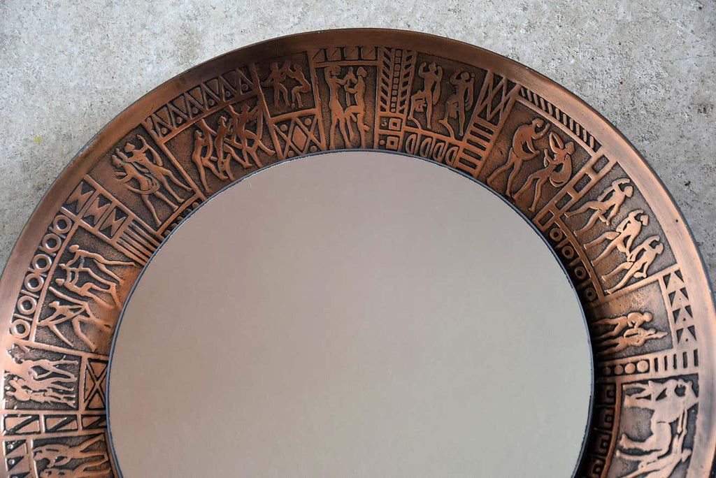 Italian Copper Mid-Century Modern Round Wall Mirror by M.Furgeri - Decor