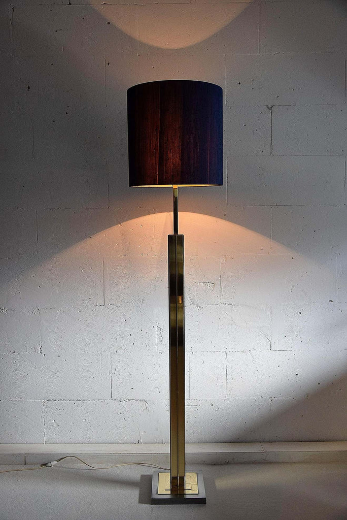Italian Hollywood Regency Brass and Chrome Willy Rizzo Floor Lamp - Lighting