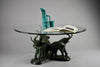 Italian hollywood regency brass elephants coffee Table with glass round top - Coffee Table