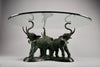 Italian hollywood regency brass elephants coffee Table with glass round top - Coffee Table