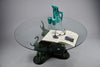 Italian hollywood regency brass elephants coffee Table with glass round top - Coffee Table