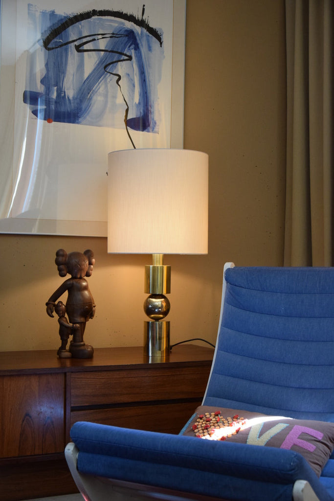 Italian Late 1960’s Brass Table Lamp With Ivory Colored Shade - Lighting