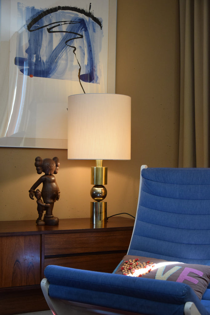 Italian Late 1960’s Brass Table Lamp With Ivory Colored Shade - Lighting