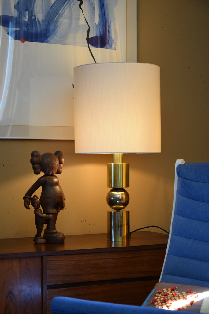 Italian Late 1960’s Brass Table Lamp With Ivory Colored Shade - Lighting