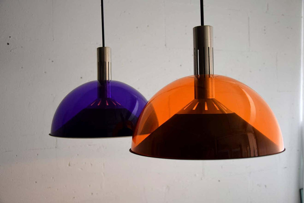 Italian Mid century Modern Purple and Orange Ceiling Lamp - Lighting