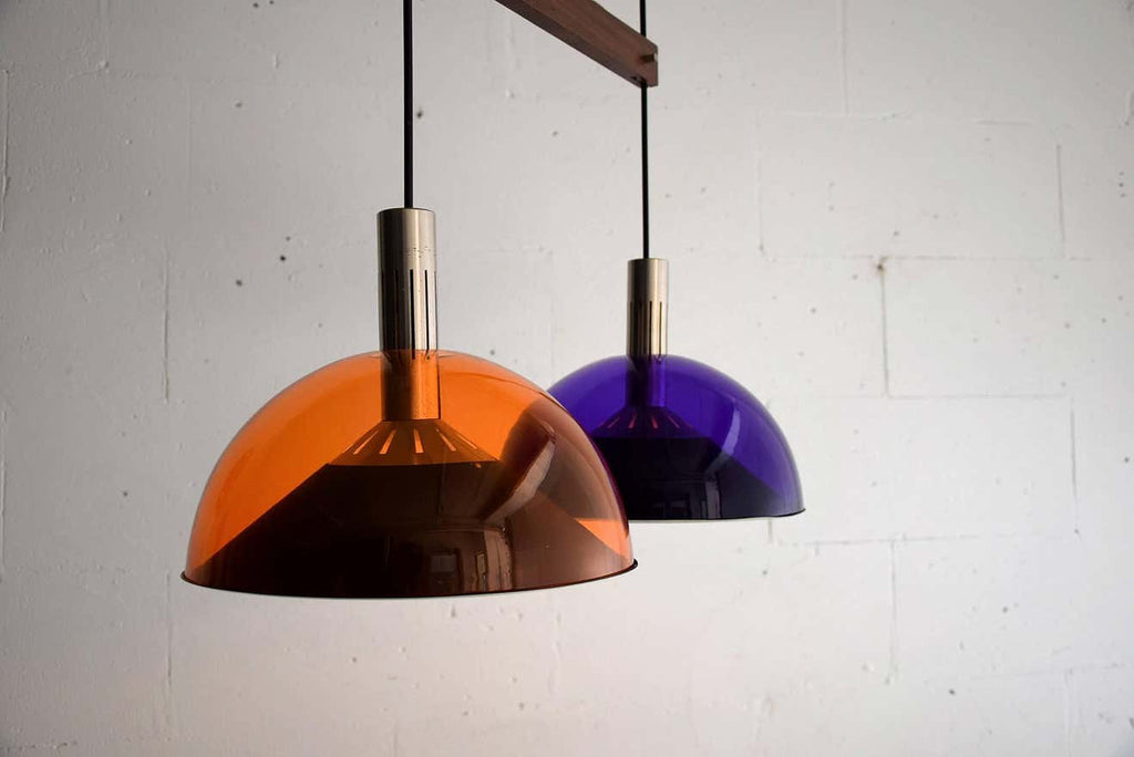 Italian Mid century Modern Purple and Orange Ceiling Lamp - Lighting
