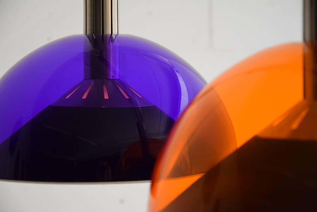 Italian Mid century Modern Purple and Orange Ceiling Lamp - Lighting