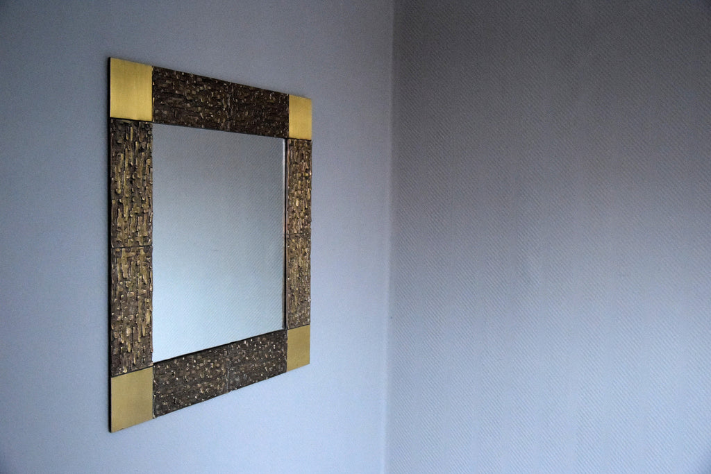 Italian Mid-Century Modern Solid Bronze Square Mirror by Luciano Frigerio - Decor